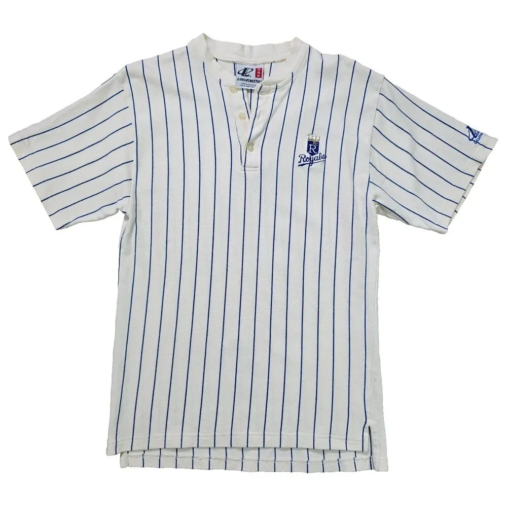 Vintage Kansas City Royals Shirt Men's M White MLB Logo Athletic Pinstripe